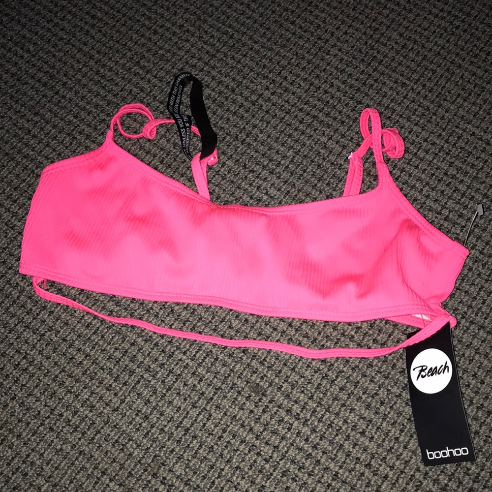 Boohoo Hot Pink Ribbed Bikini Top